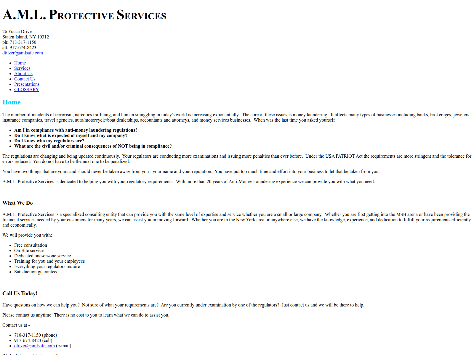 Screenshot of amlsafe.com
