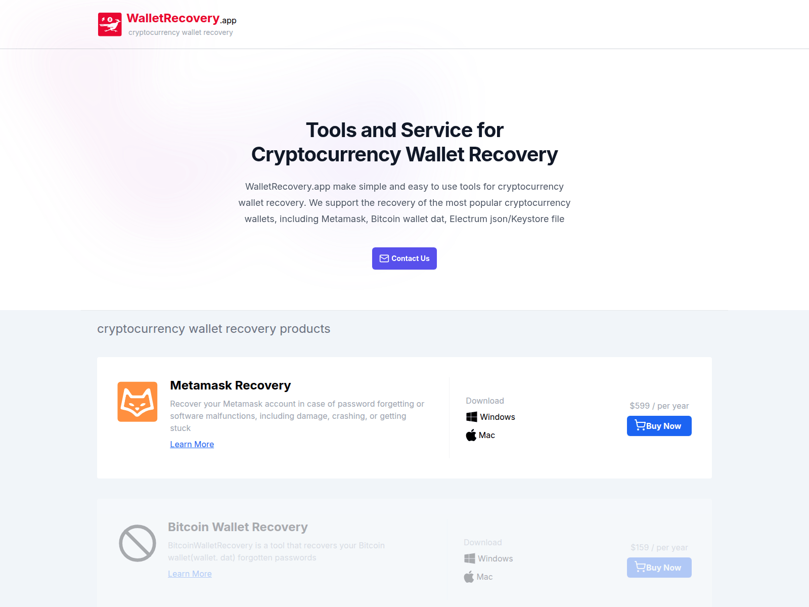 Screenshot of walletrecovery.app