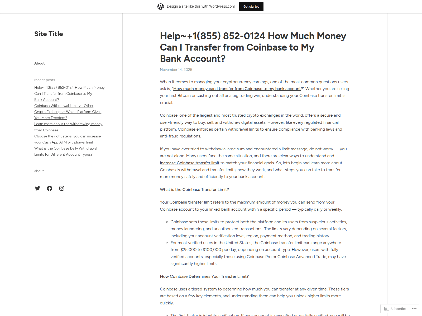 Screenshot of coinbasewithdrawallimit4.wordpress.com