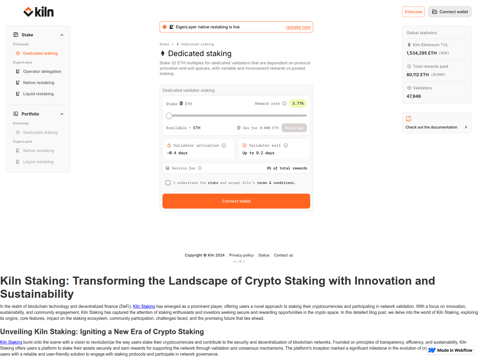 Screenshot of kinl-staking.webflow.io