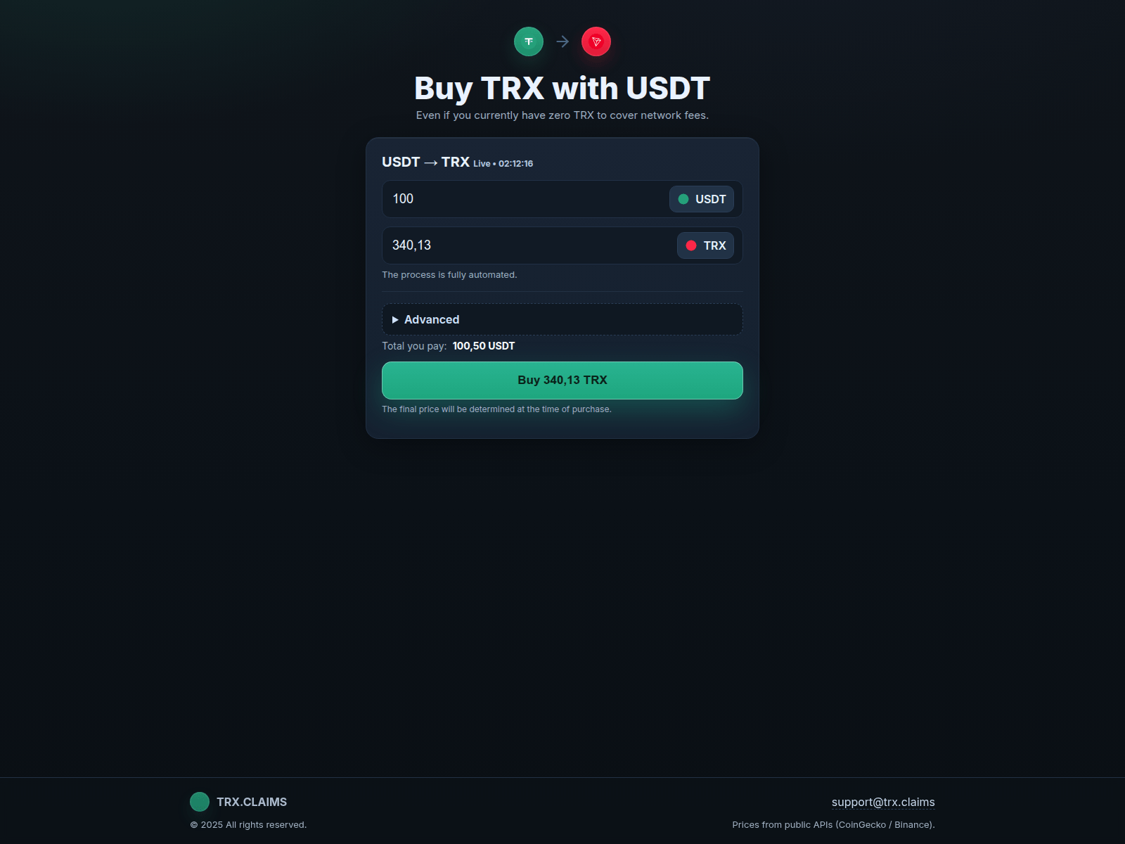 Screenshot of trx.finance