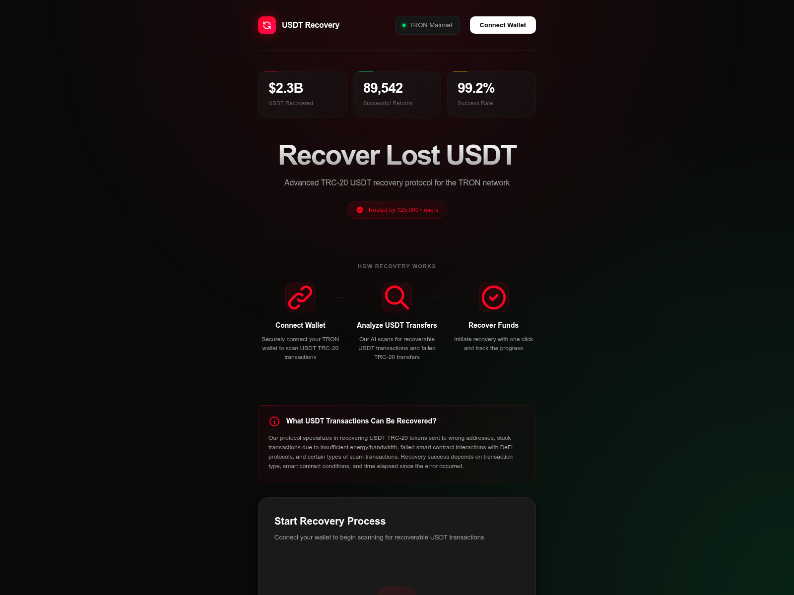 Screenshot of tronrecover.com