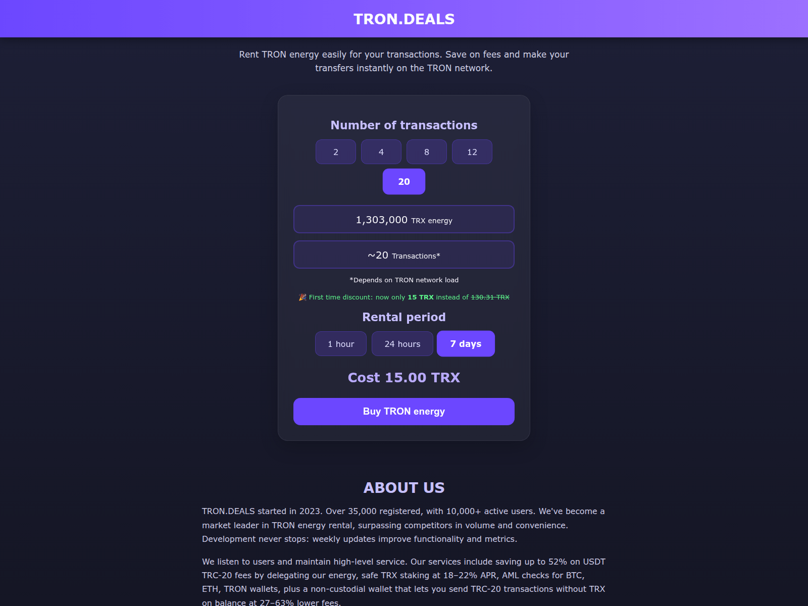 Screenshot of tron.deals