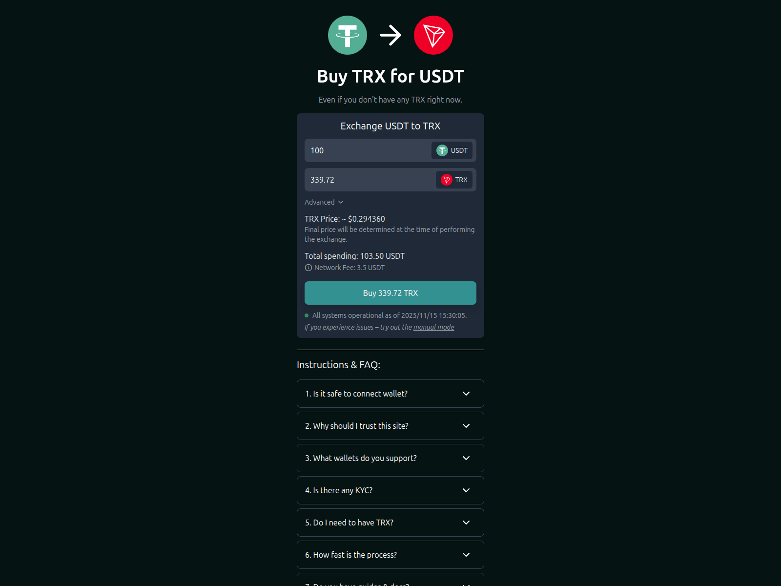Screenshot of buytrx.one