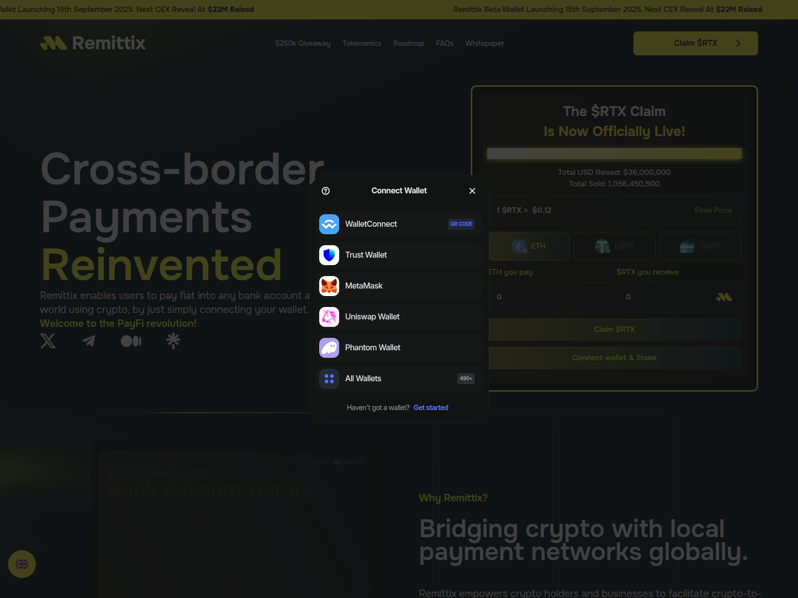 Screenshot of remittix-claim.io