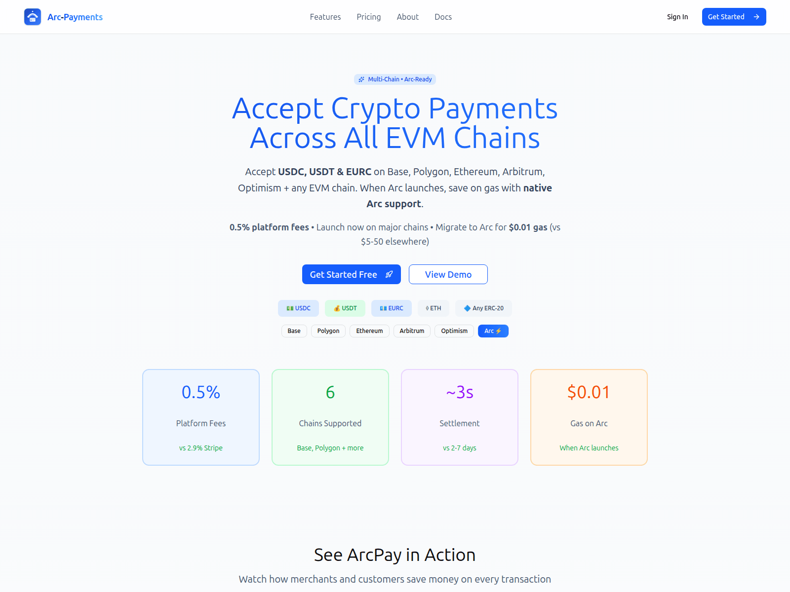 Screenshot of arc-payments.com