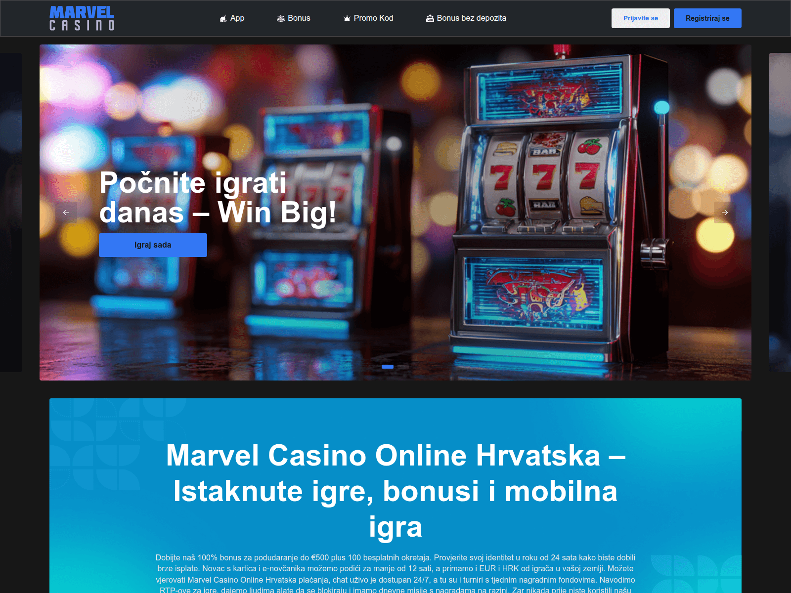 Screenshot of marvel-casino-hr.com