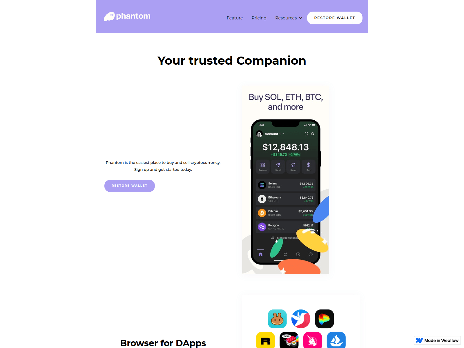 Screenshot of phantom-restore-chain.webflow.io
