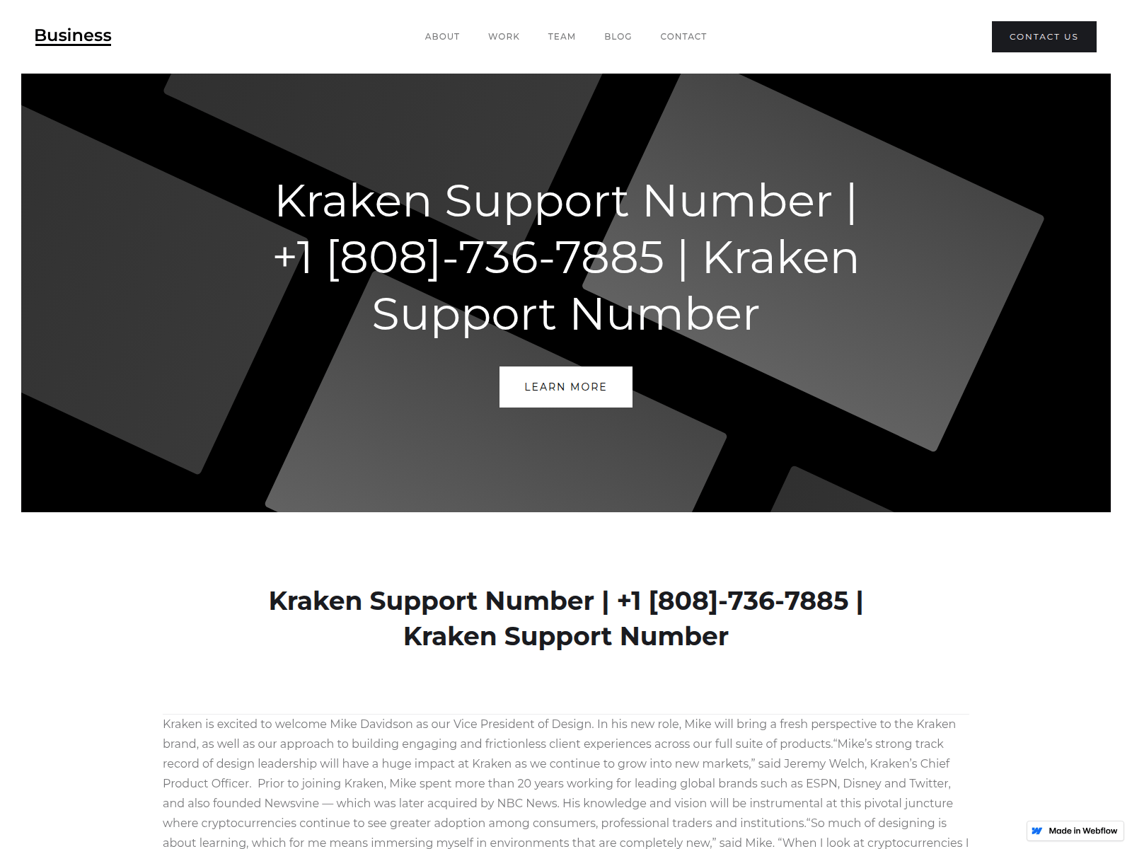 Screenshot of krakensupportnumbereus.webflow.io