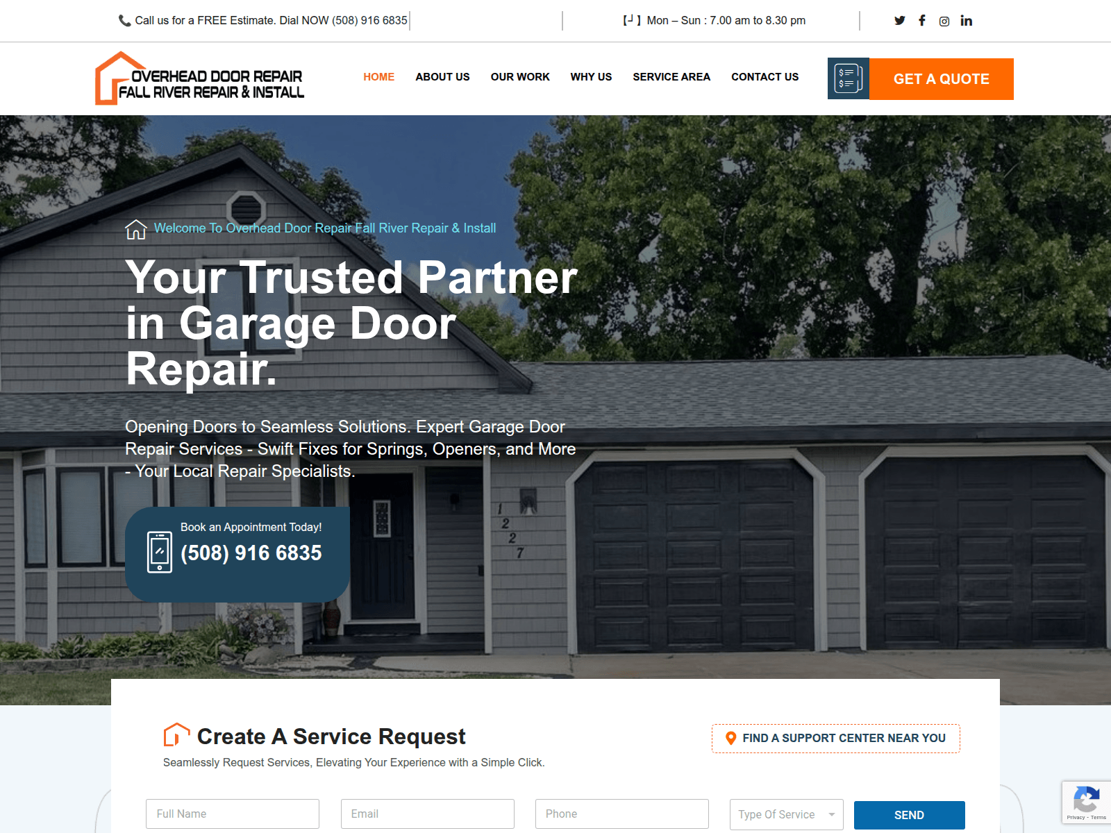 Screenshot of garagedoorrepairfallriver.com