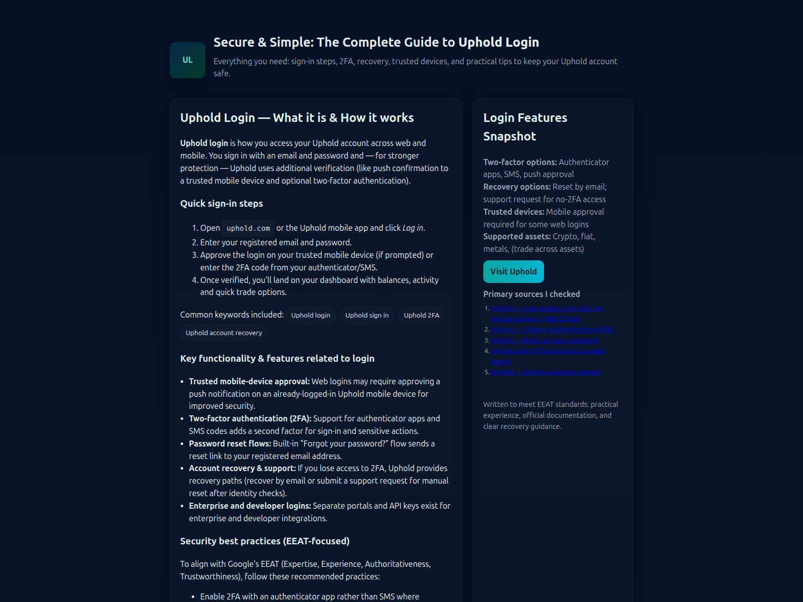 Screenshot of uphold-login-faq.kinsta.page