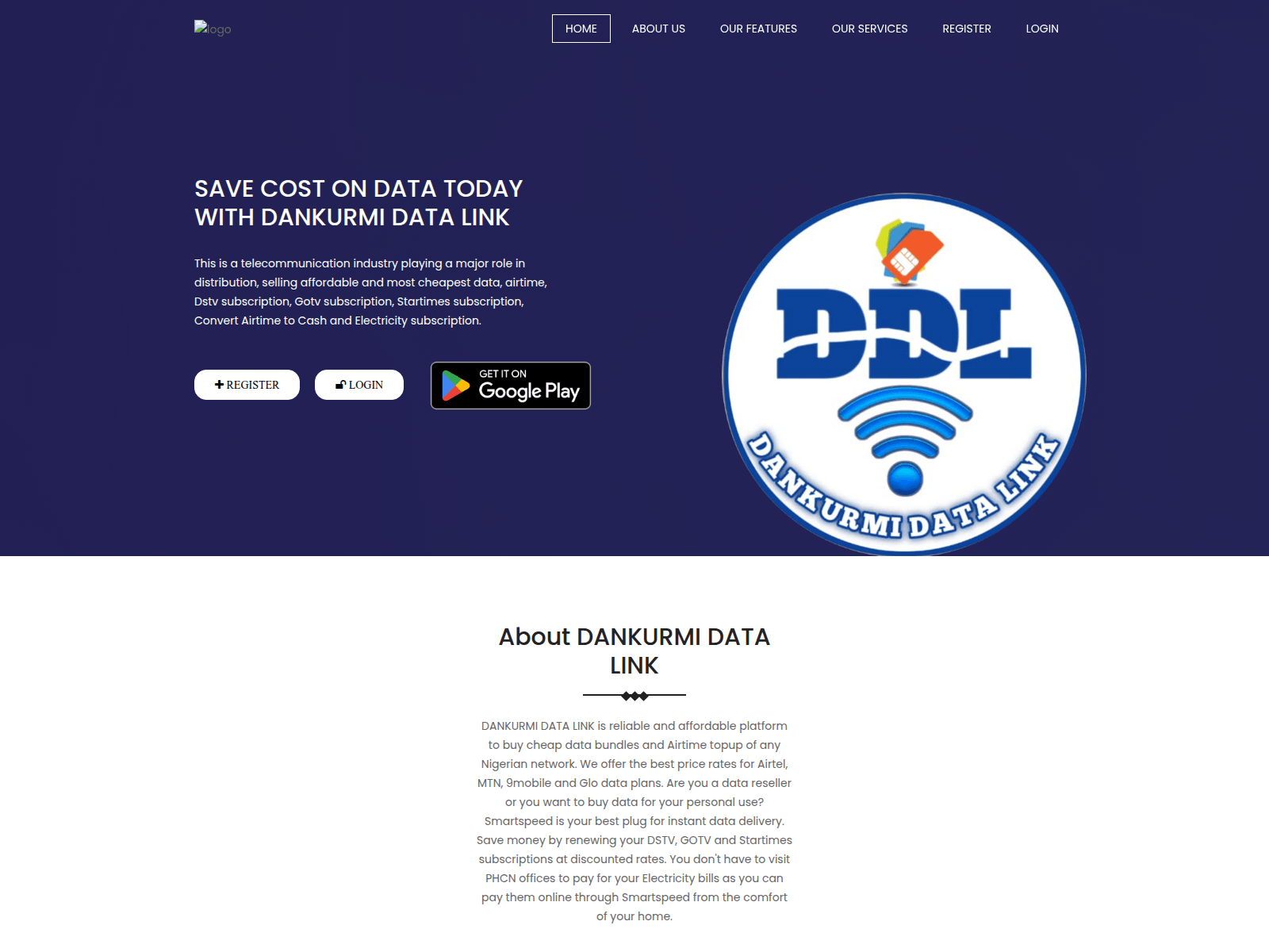 Screenshot of dankurmidatalink.com.ng.onetargetdata.com.ng