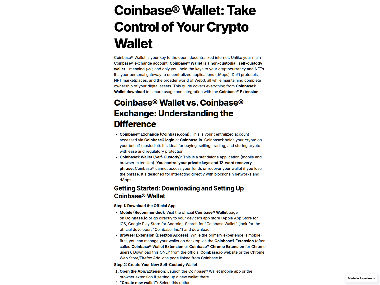 Screenshot of web3-coinbse-wallt.typedream.app