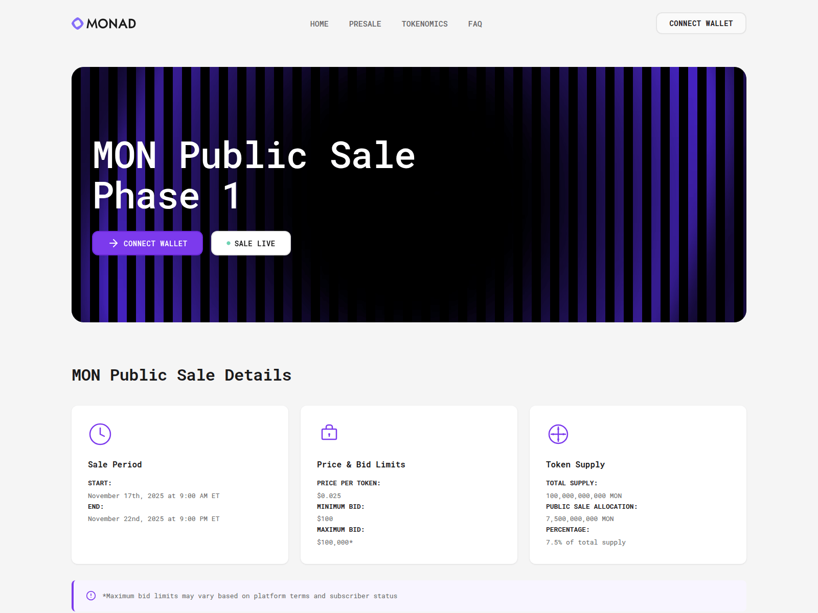 Screenshot of monadpresale.xyz