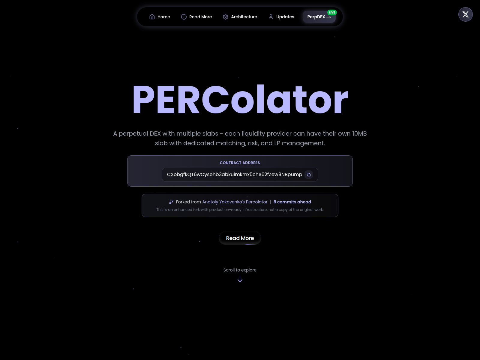 Screenshot of dex.percolator.site