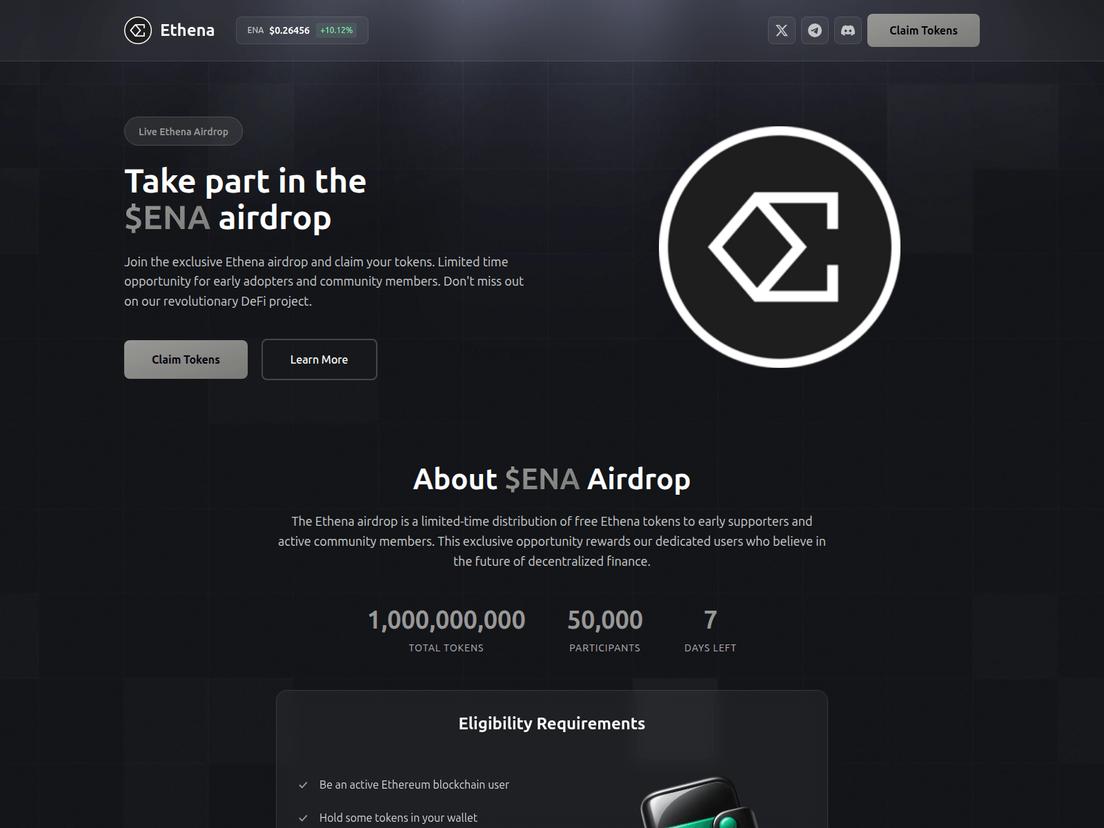 Screenshot of claim-ethena.com