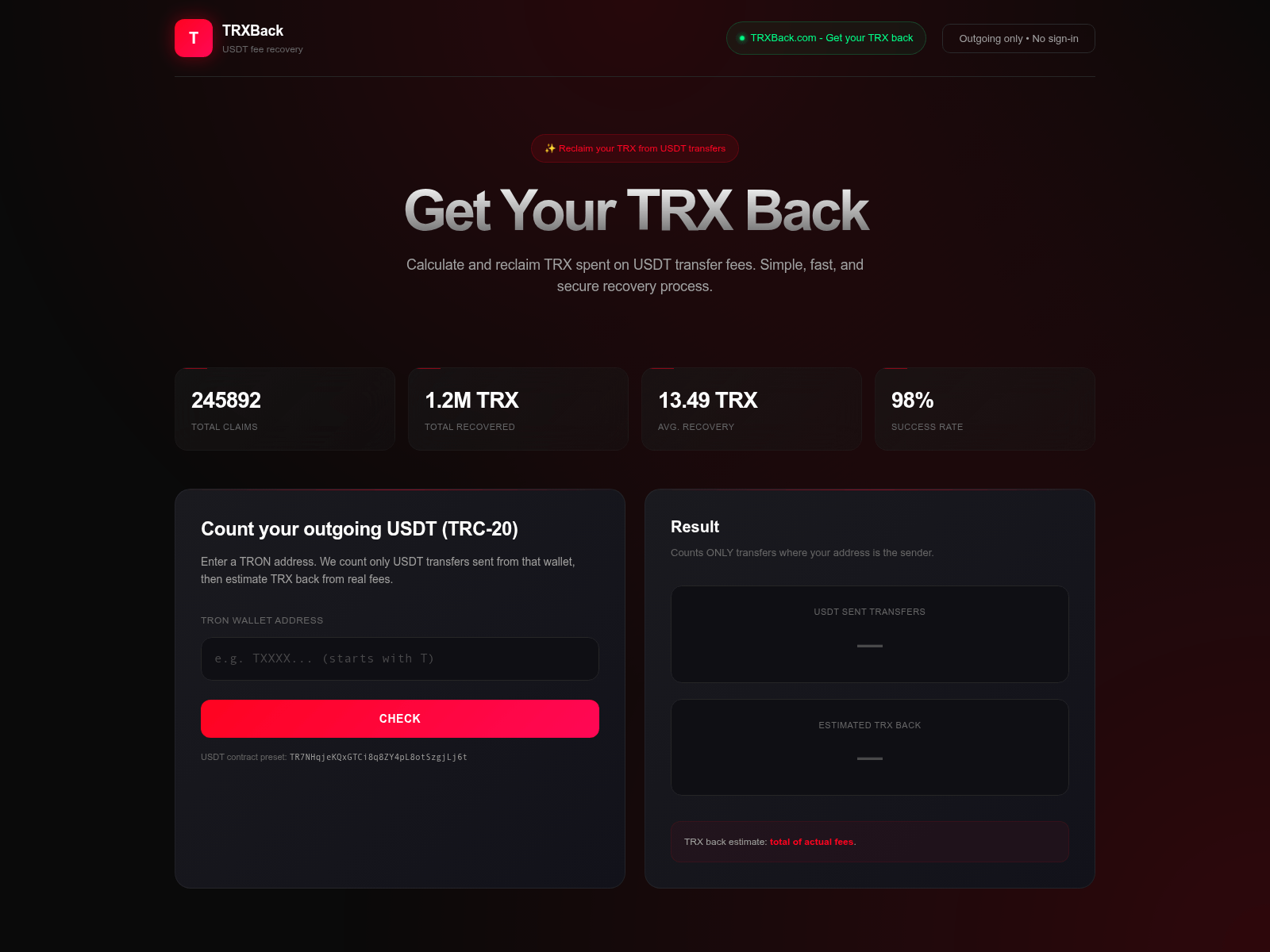 Screenshot of trxback.com