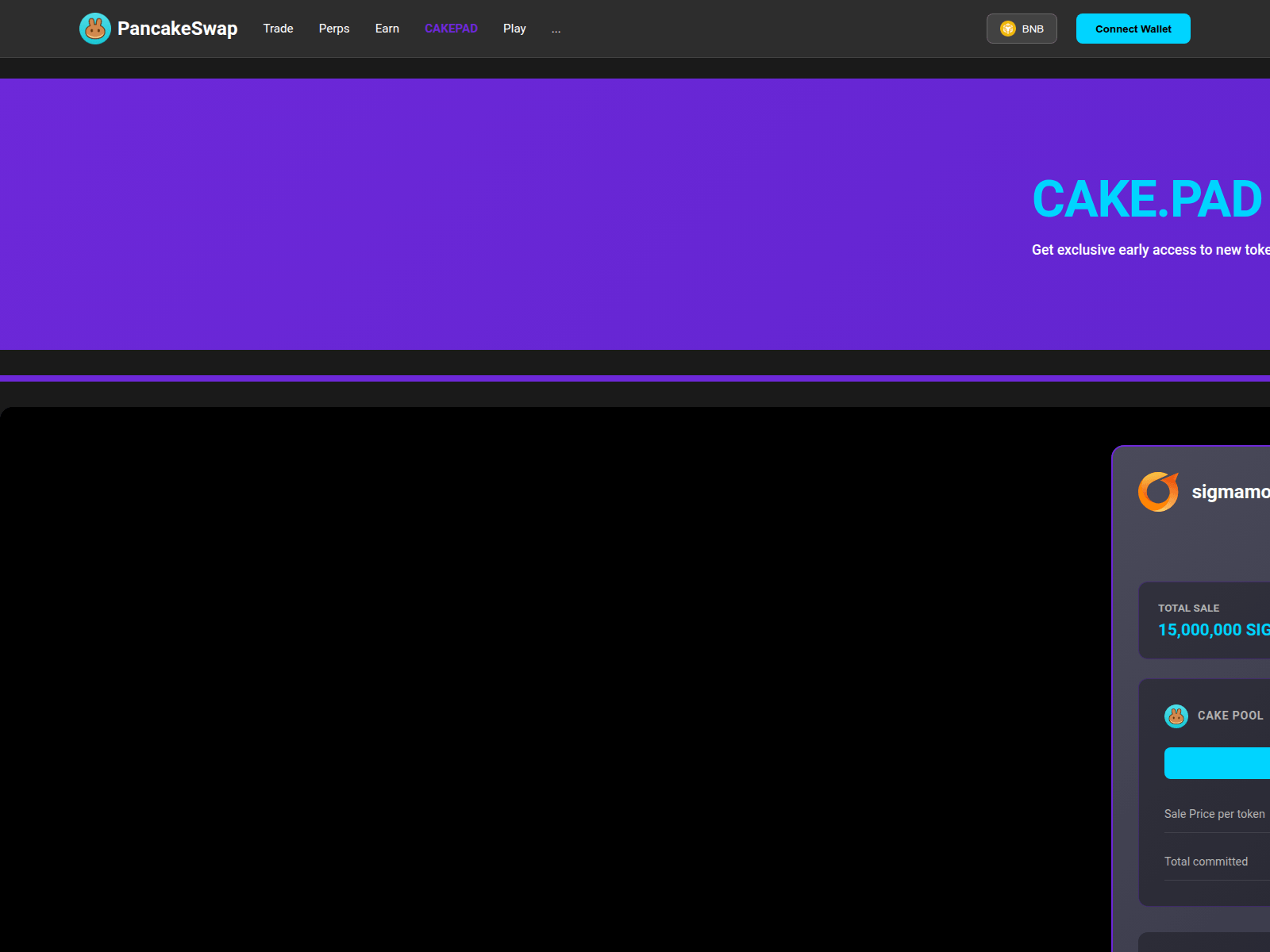 Screenshot of pancakeswapcakepad.finance