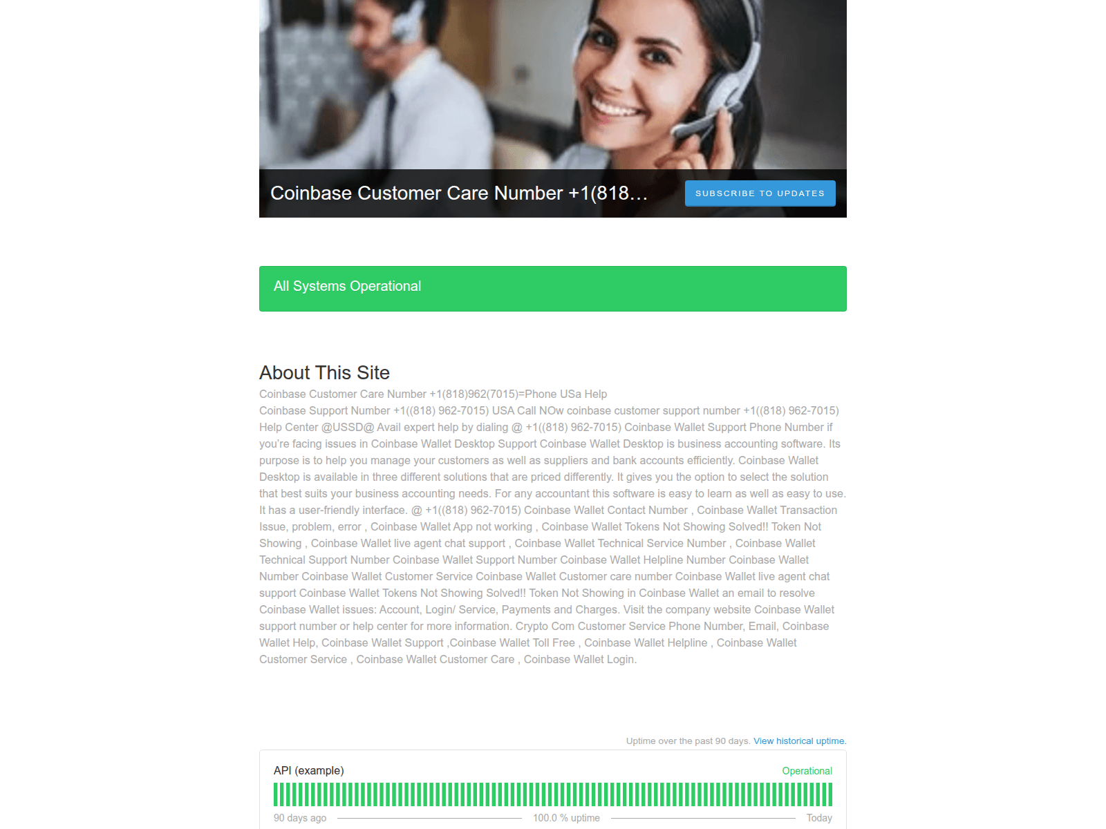 Screenshot of coinbasecustomercarenumberjkw.statuspage.io