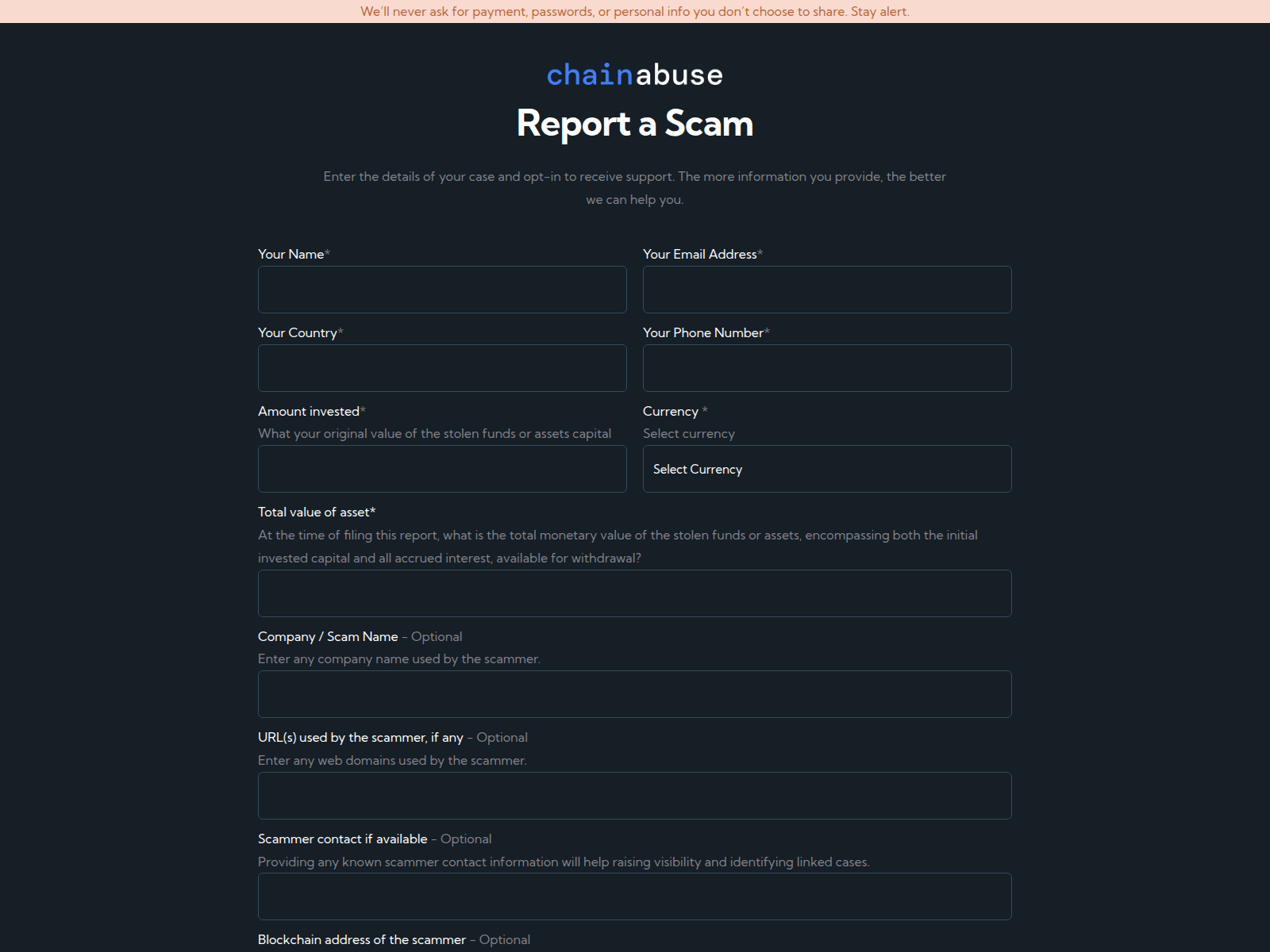 Screenshot of helpchainabuse.com