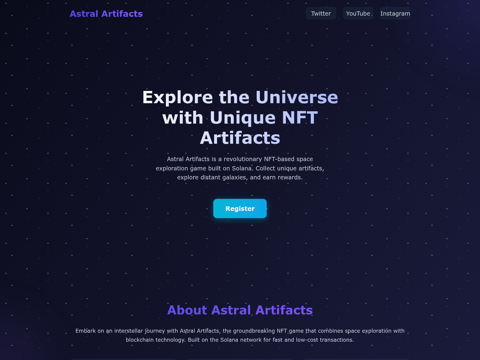 Screenshot of astralartifacts.space