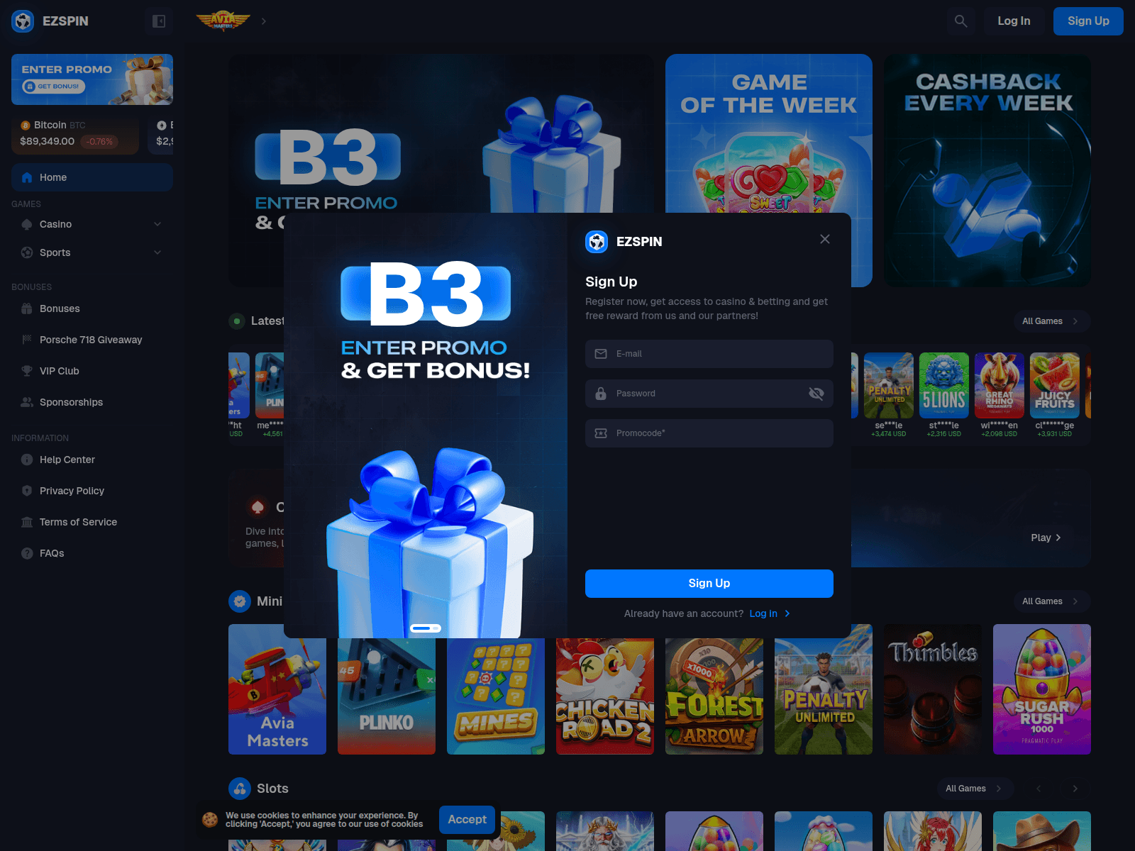 Screenshot of ezspin.online