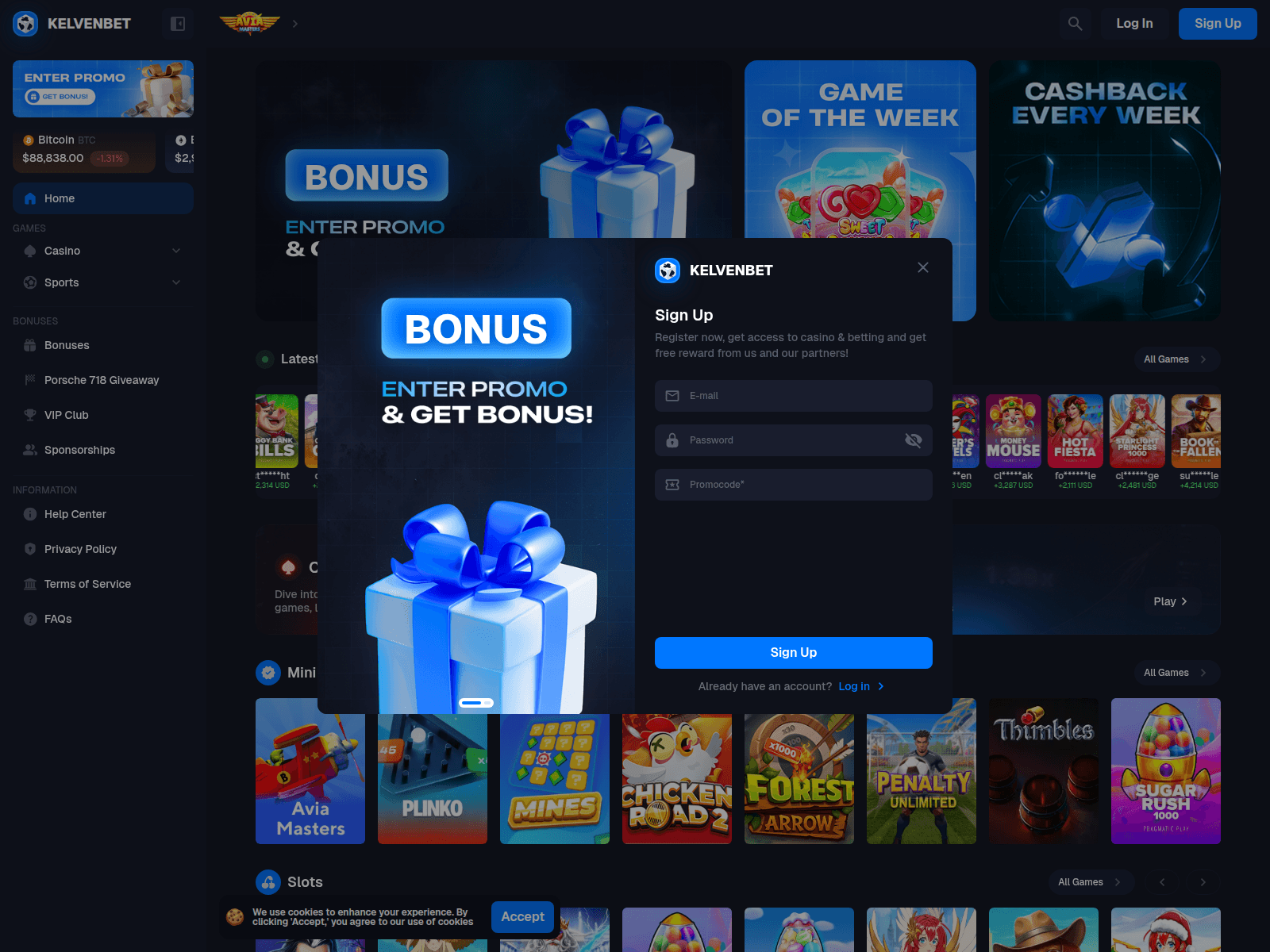 Screenshot of kelvenbet.com