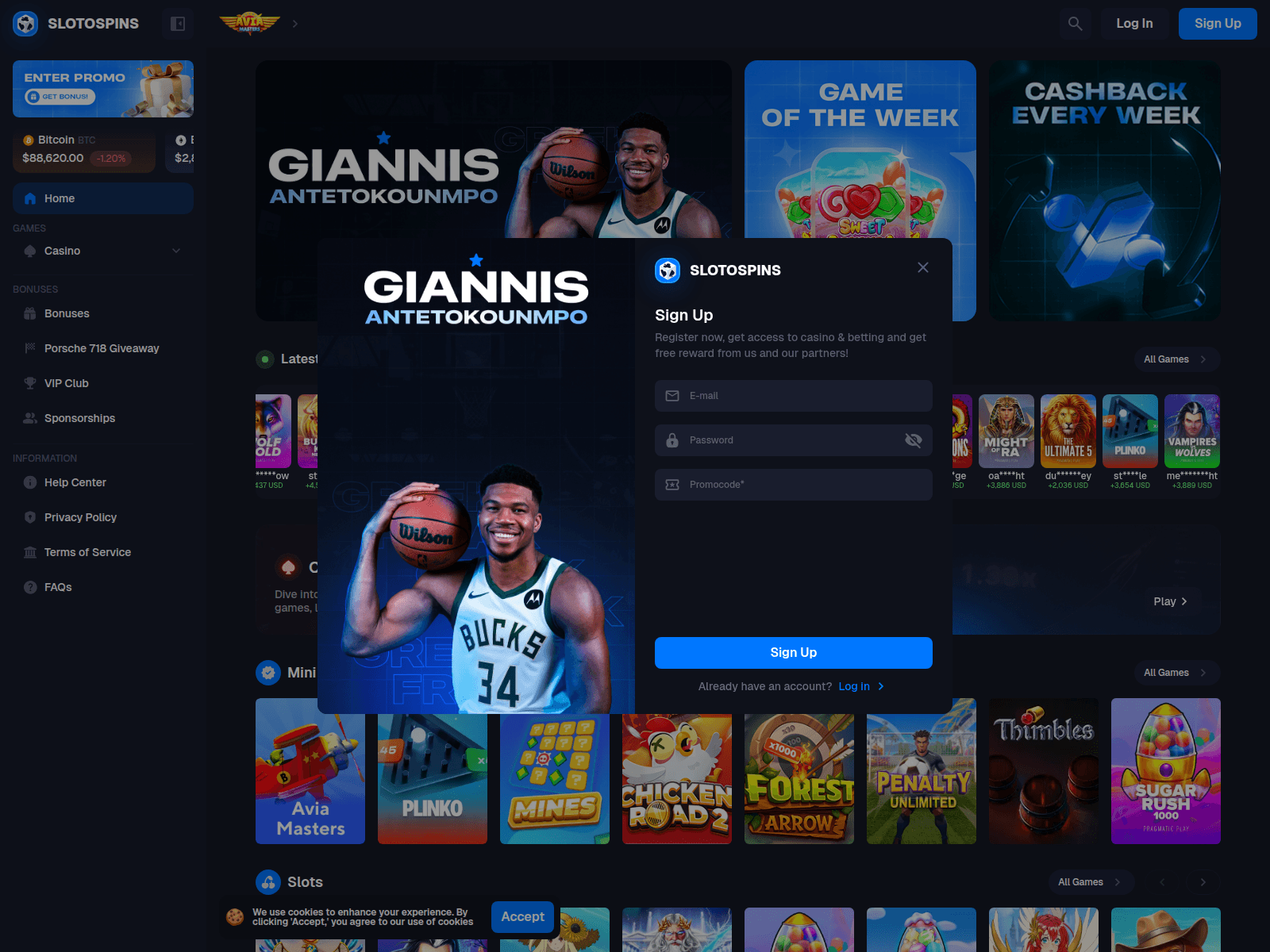 Screenshot of slotospins.com
