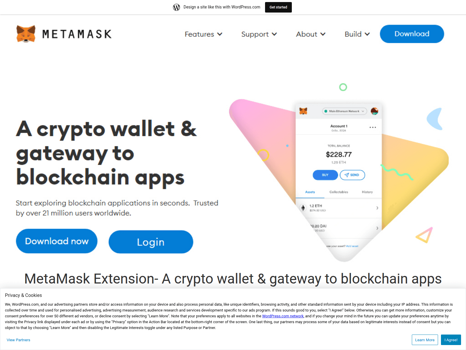 Screenshot of metamaskextensions.wordpress.com