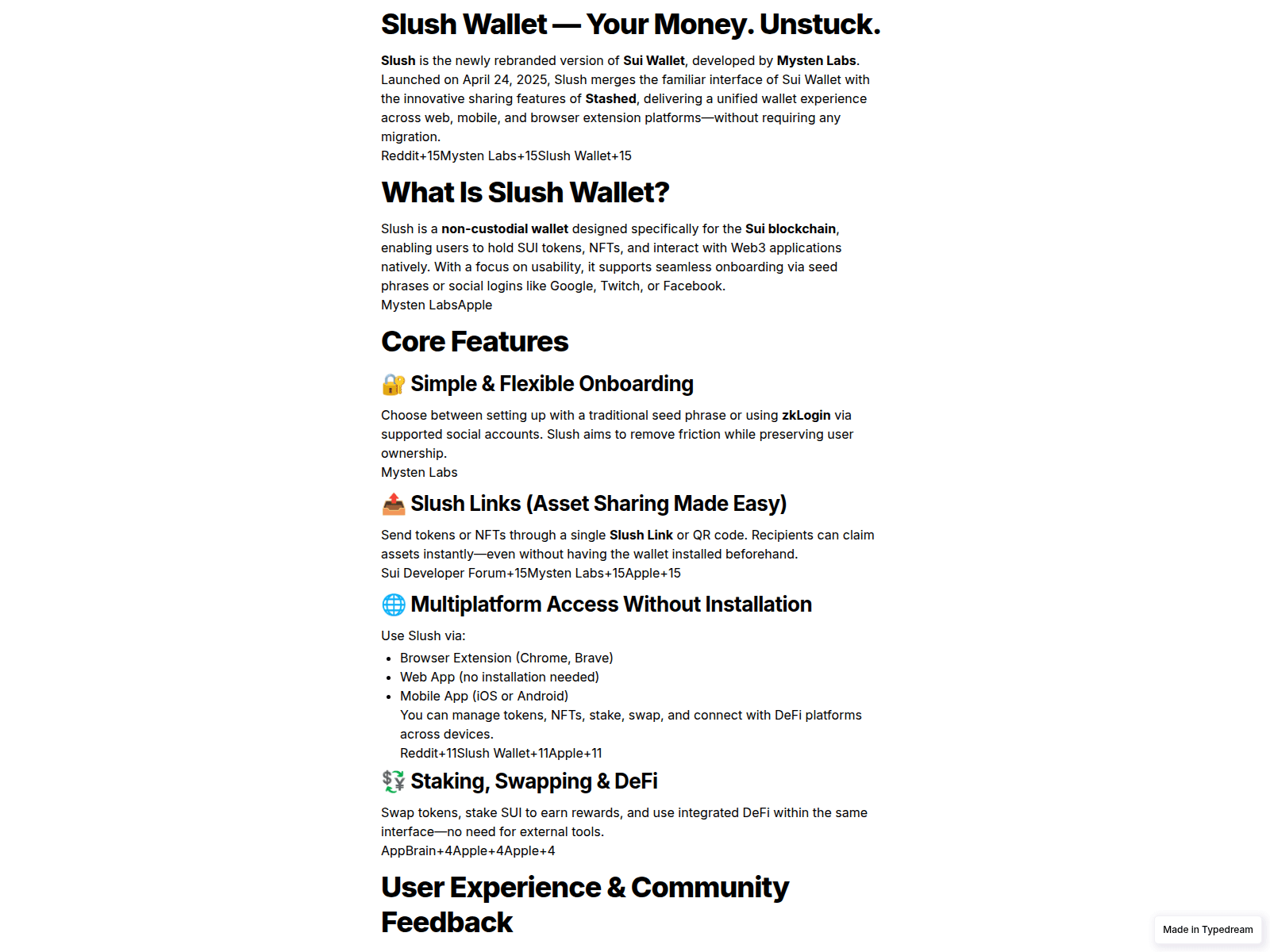 Screenshot of slush-wallet-app-get.typedream.app