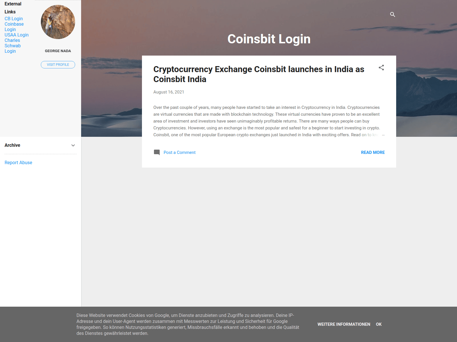 Screenshot of coinsbitlogin.blogspot.com