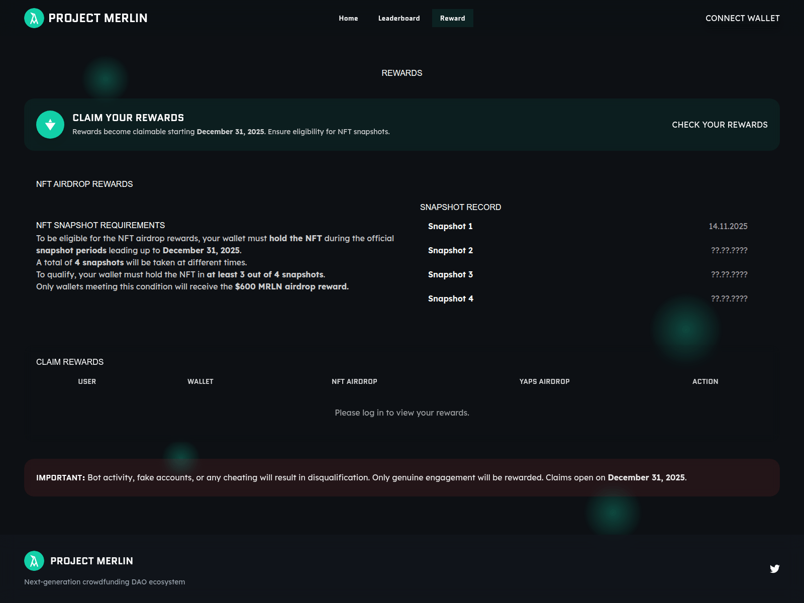 Screenshot of projecteligibility.xyz