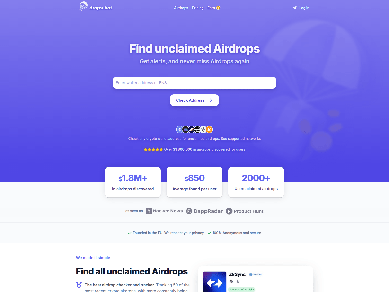 Screenshot of airdropbotchecker.com
