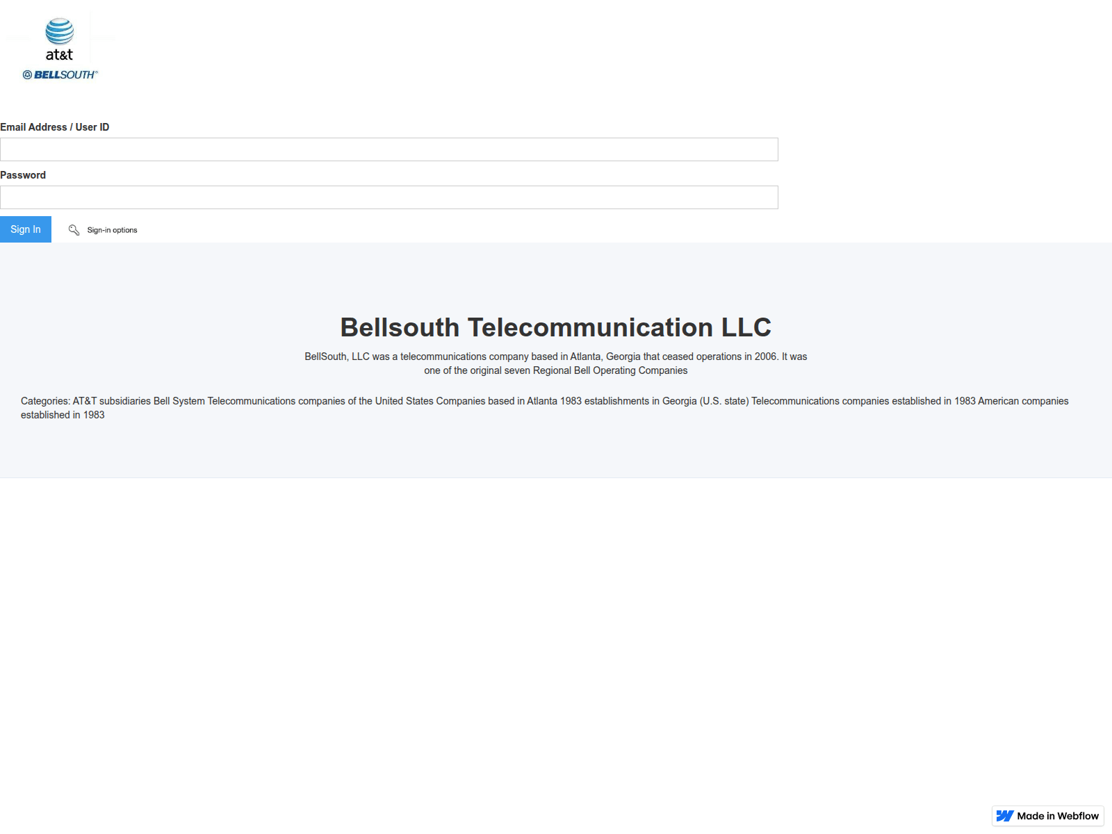Screenshot of bellsouth-att-signing-c0218f.webflow.io