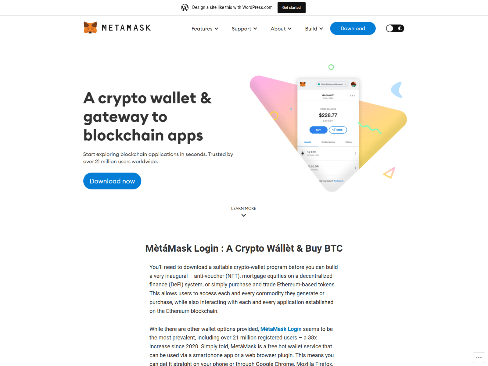 Screenshot of metamksalogin.wordpress.com
