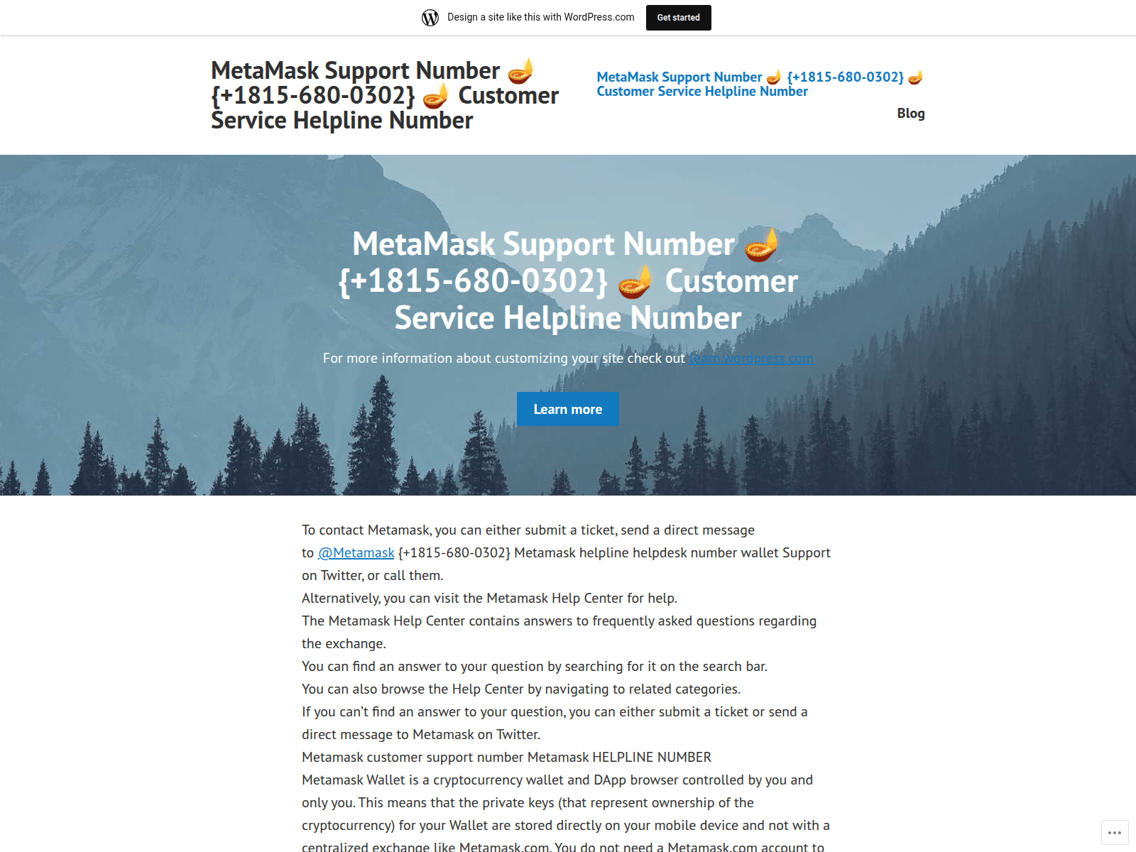 Screenshot of metamasksupportpronumber.wordpress.com