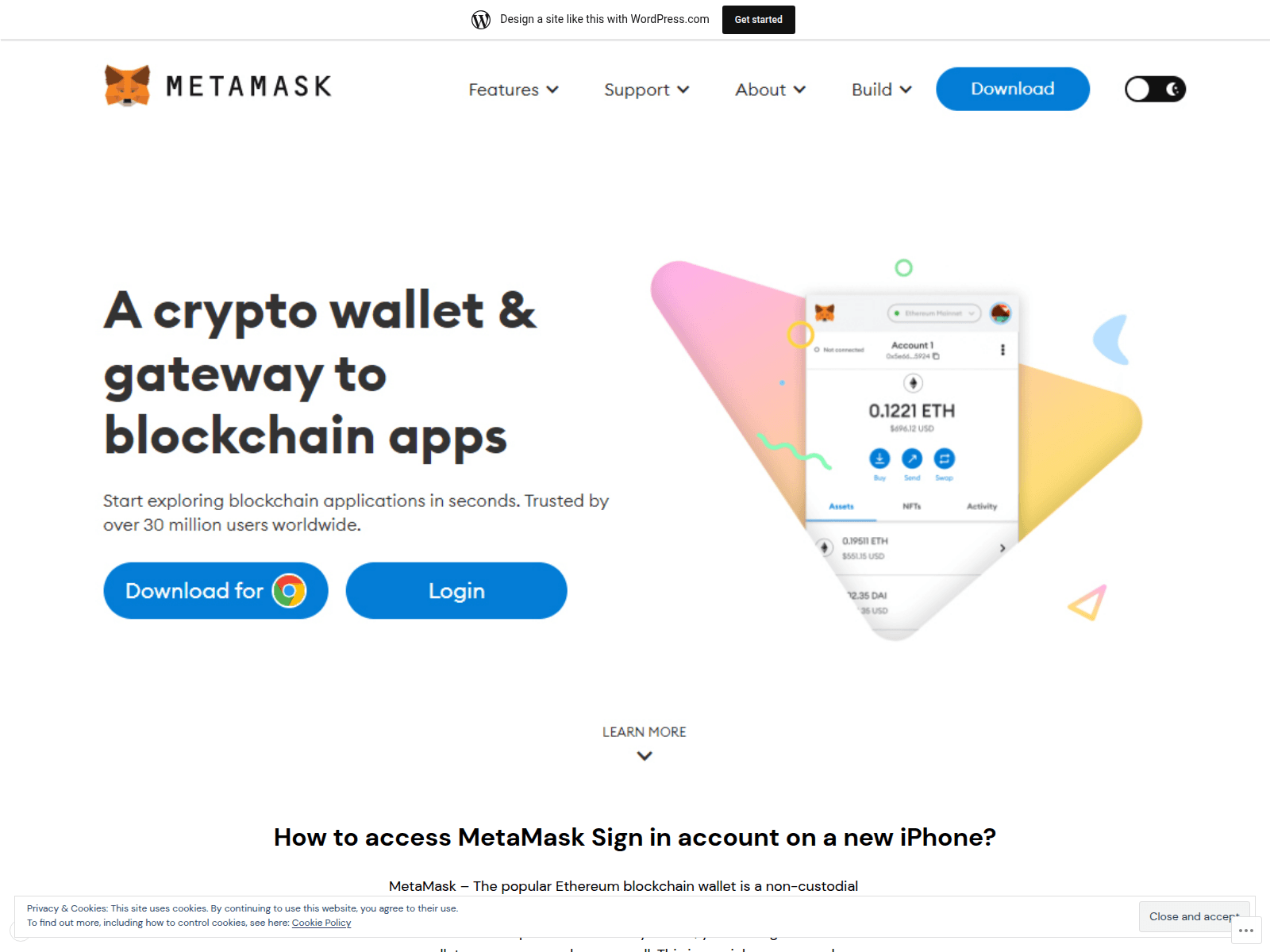 Screenshot of mettamasksigniin.wordpress.com