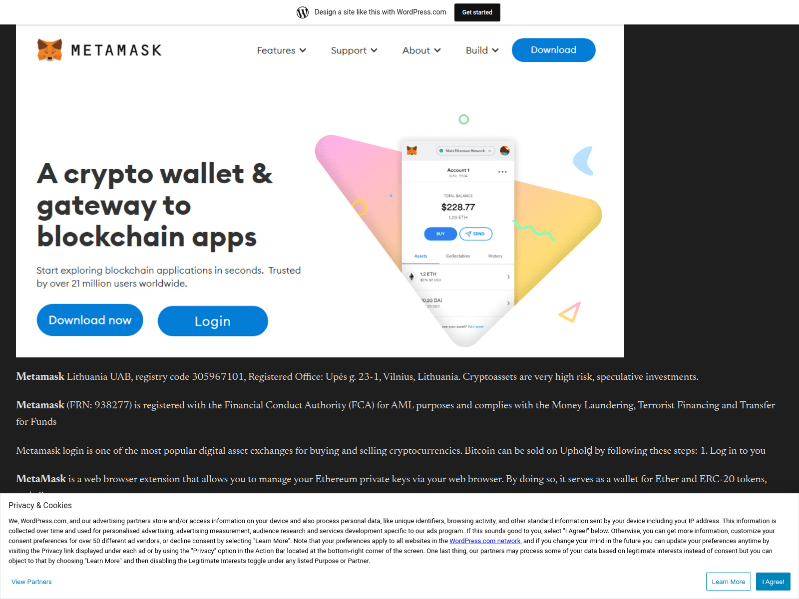 Screenshot of metamaskwalletloginn.wordpress.com