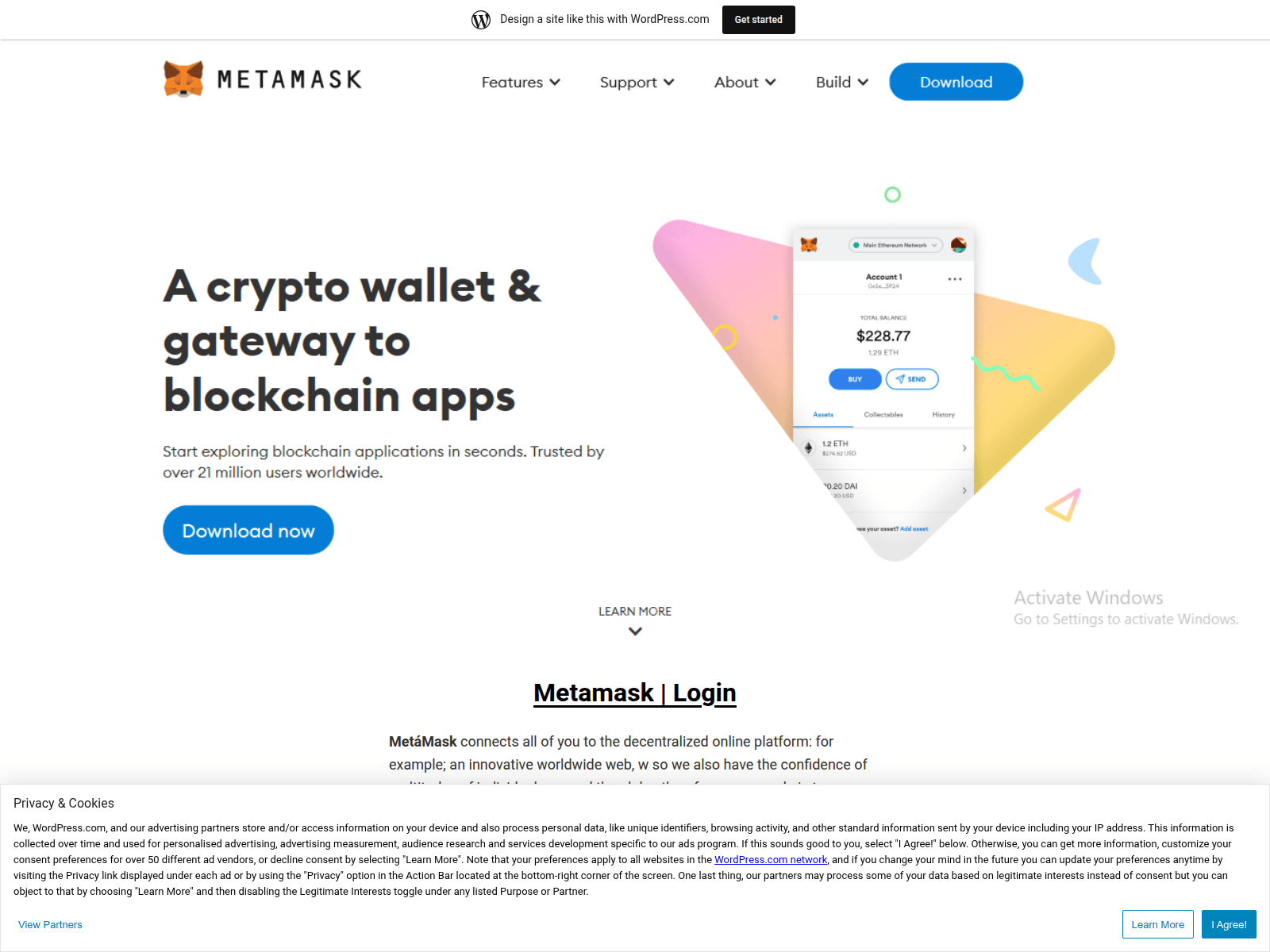 Screenshot of metanmasklogin.wordpress.com