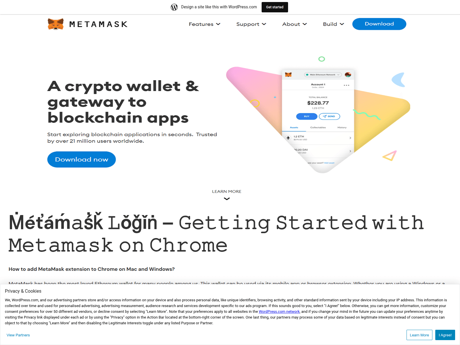 Screenshot of metaamaxlogin.wordpress.com