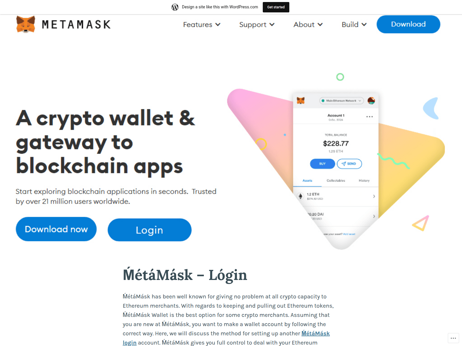 Screenshot of metamaaklogin.wordpress.com