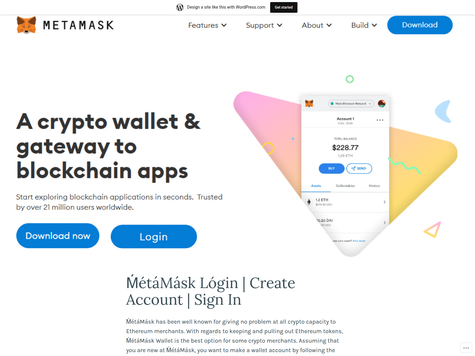 Screenshot of metamskapplogin.wordpress.com