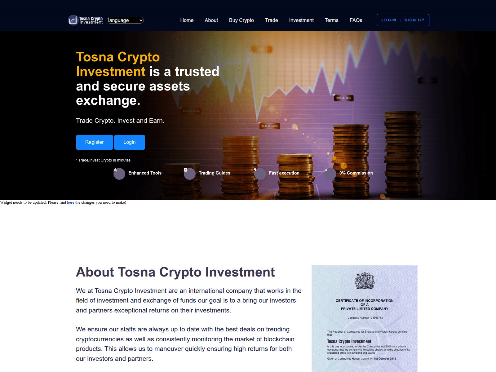 Screenshot of tosnainvestment.com