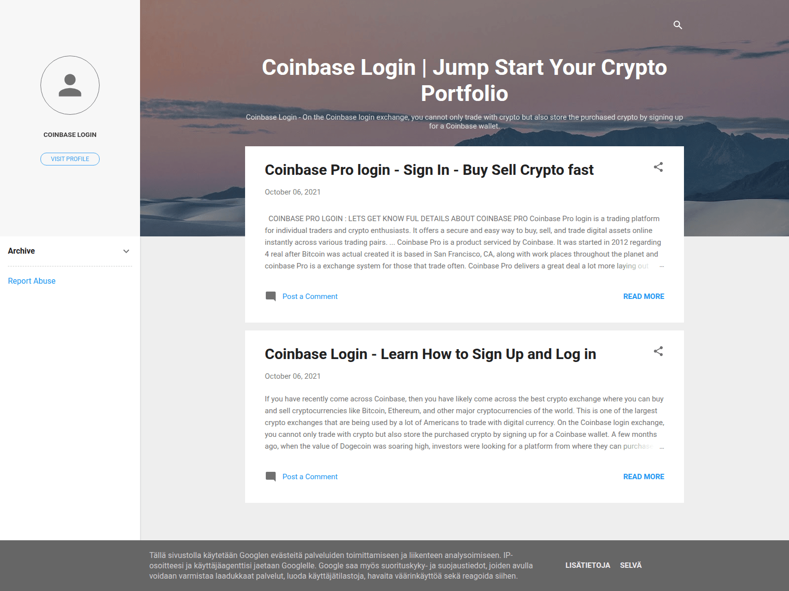 Screenshot of coinbaseelogin.blogspot.fi