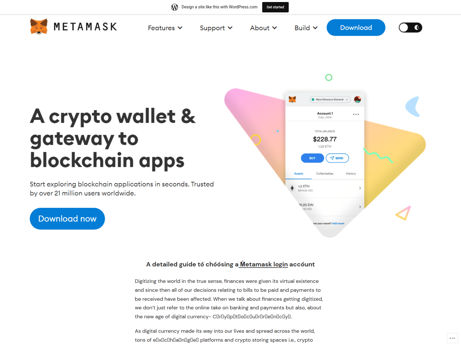 Screenshot of metanasklogin.wordpress.com