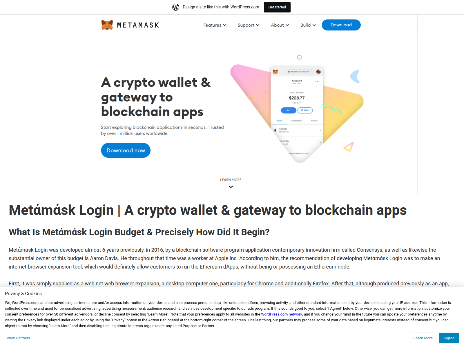 Screenshot of metamaskzlogin.wordpress.com