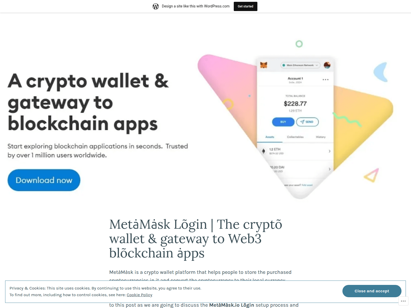 Screenshot of metamaskapplogin.wordpress.com