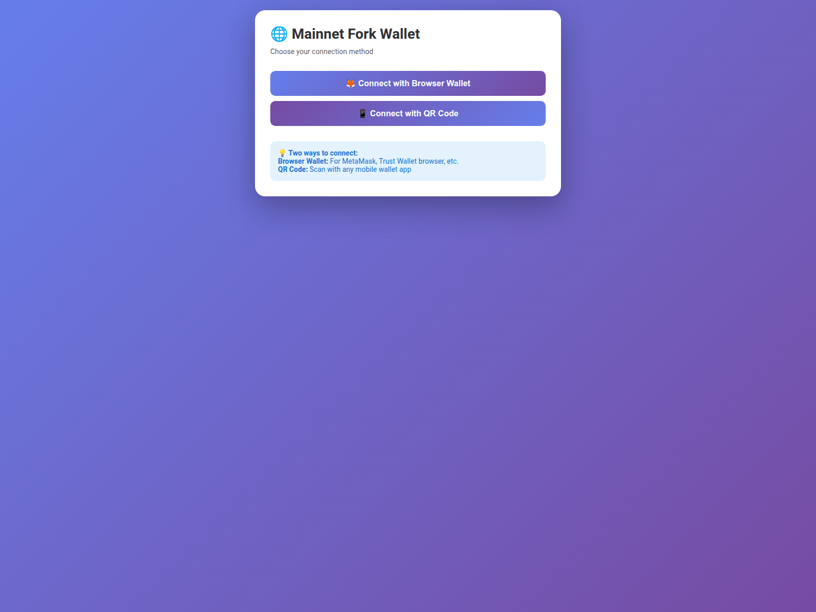 Screenshot of mainnet-fork-wallet.pages.dev