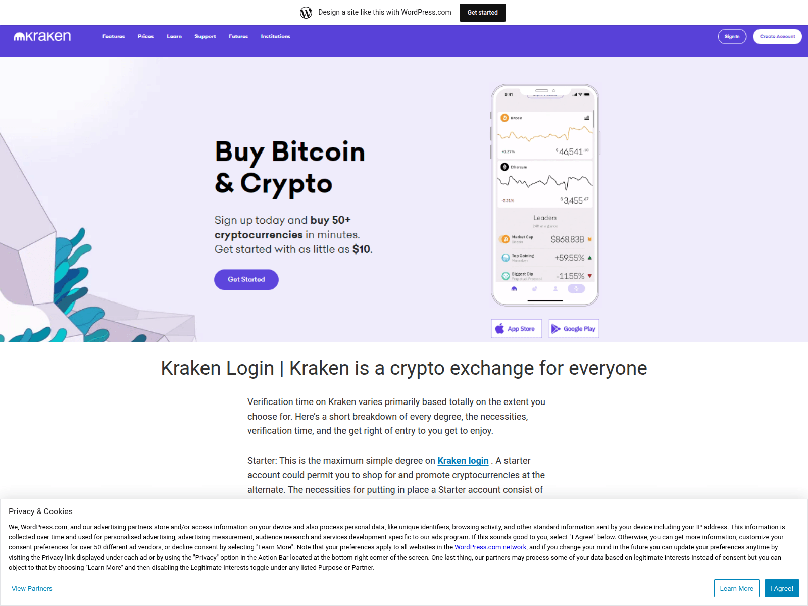 Screenshot of krakennloginu.wordpress.com