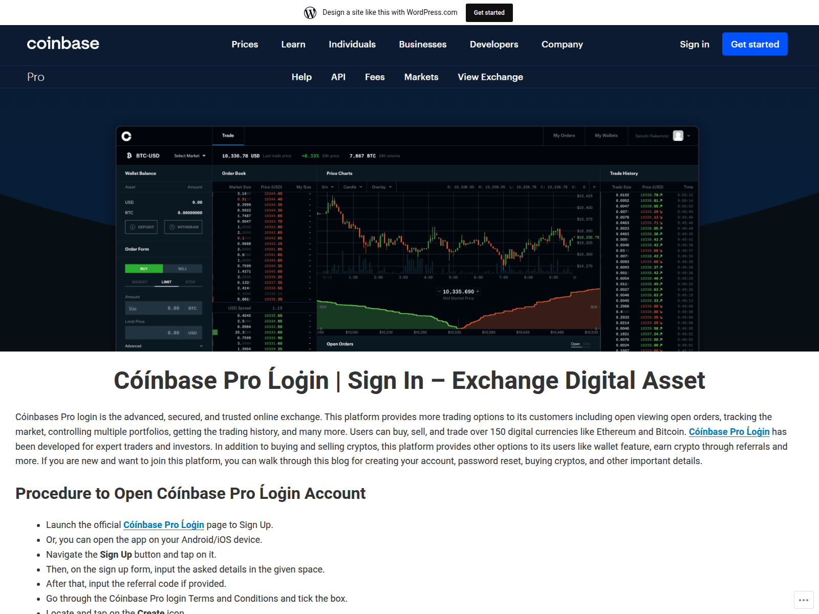 Screenshot of coinbaseprologin1usa.wordpress.com